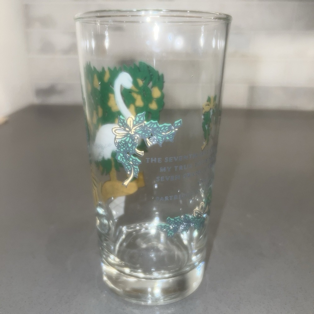 12 Days of Christmas 7th Day Clear Glass Tumbler 7 Swans Swimming ANCHOR HOCKING